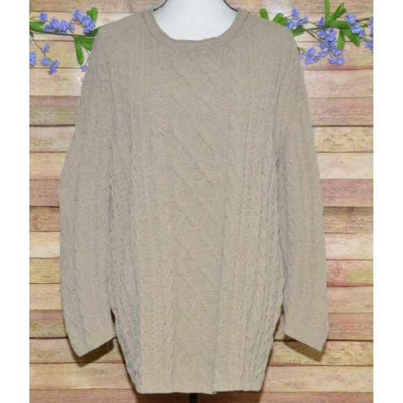 J Jill Chenille Cable Knit Sweater Brown Women L Cozy Pullover Fisherman Preppy - Picture 1 of 10